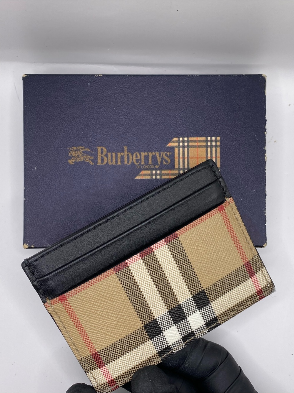Burberry Black & Beige Vintage Check Card Holder